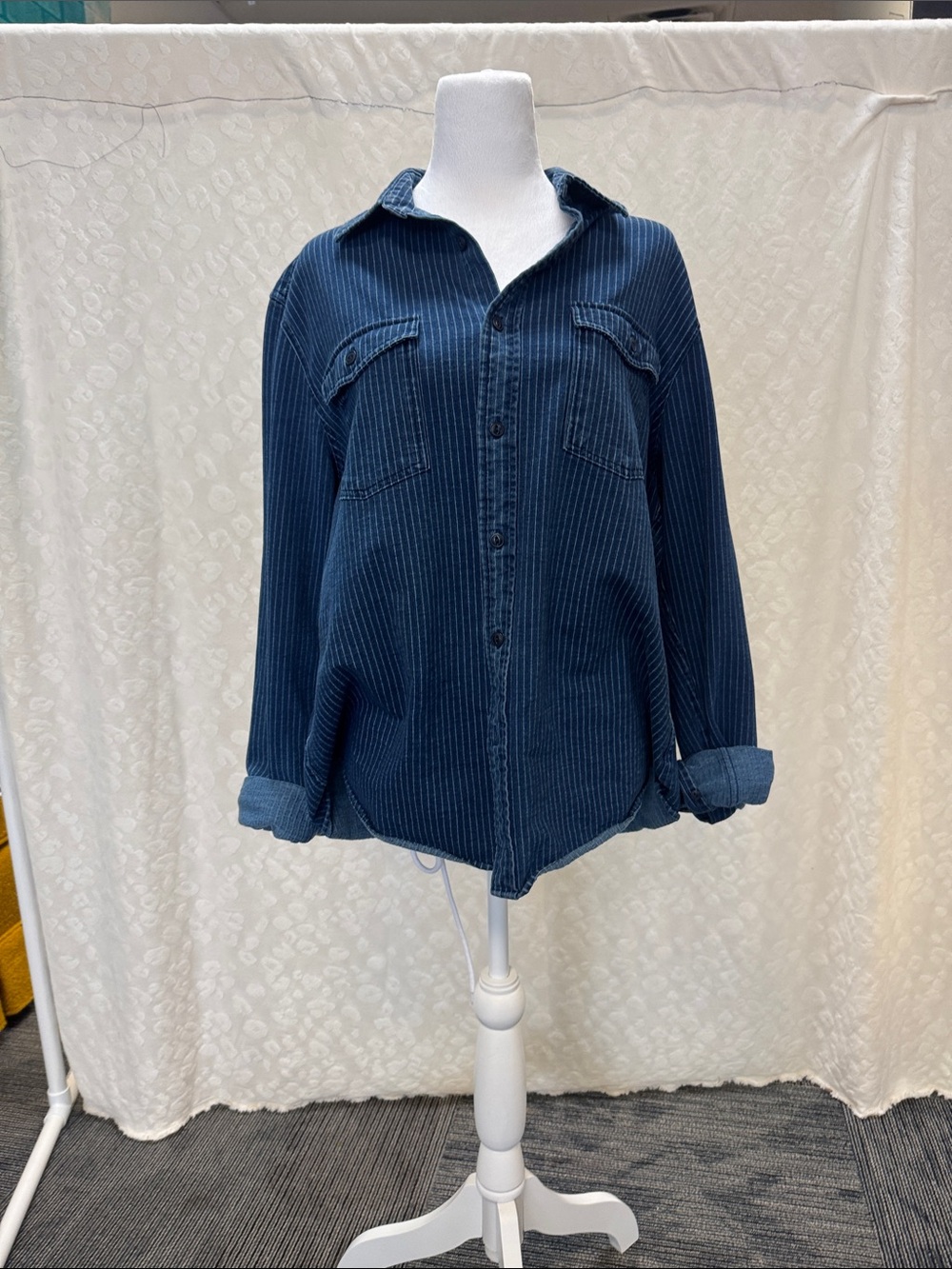 Button-Front Navy Corduroy Shirt Jacket
